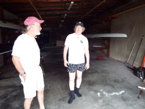 Fin Glidden shows Sandy Bolster the latest look in rowing attire